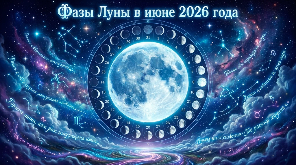 Фазы Луны в июне 2026 года по дням